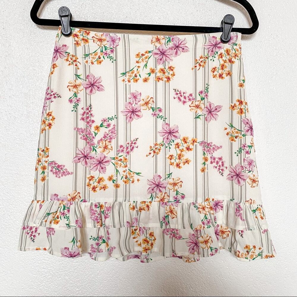 Lost + Wander Bloom Baby Ivory Stripe Mini Skirt Size Small